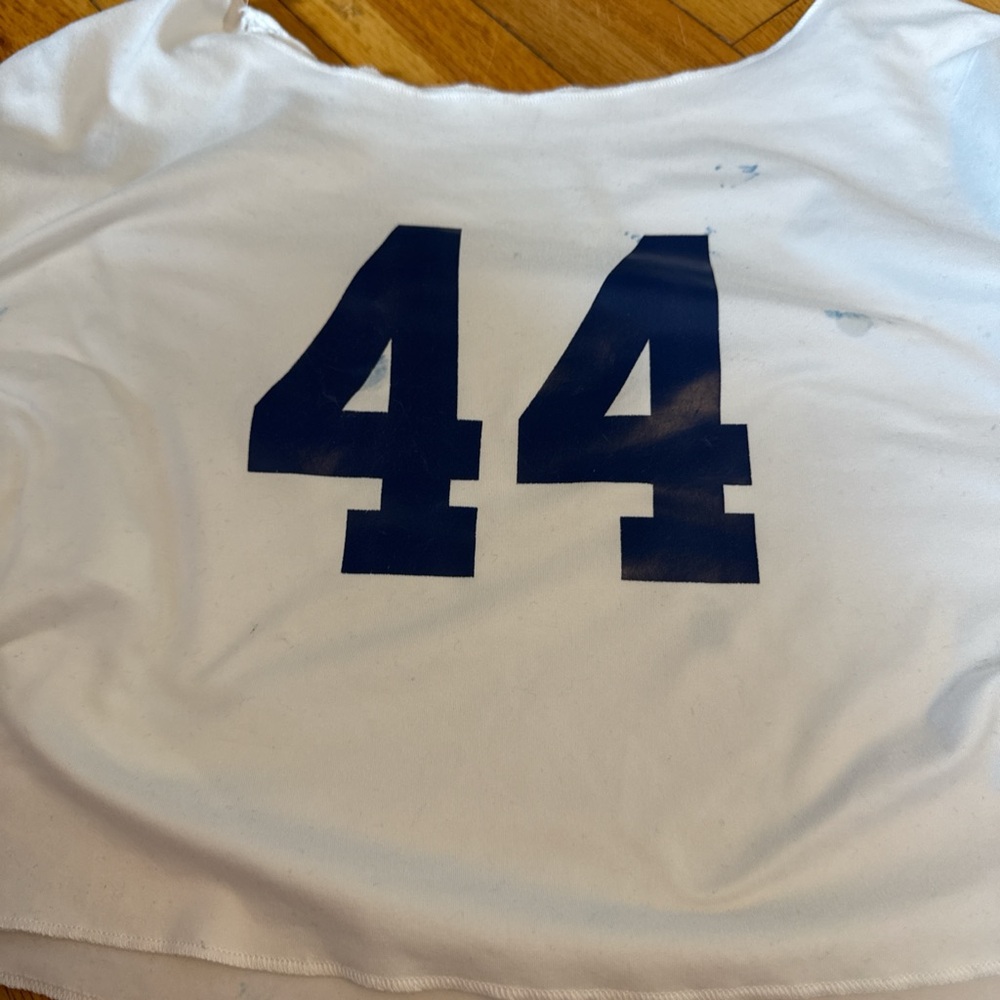 White Crop Top with Blue Print